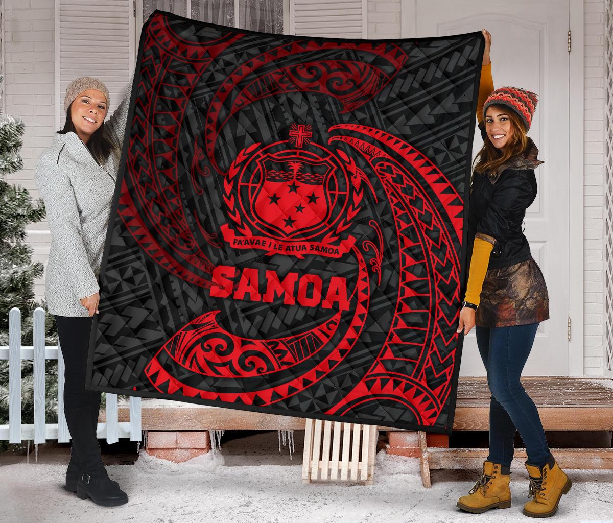 Samoa Polynesian Premium Quilt - Red Tribal Wave - Polynesian Pride