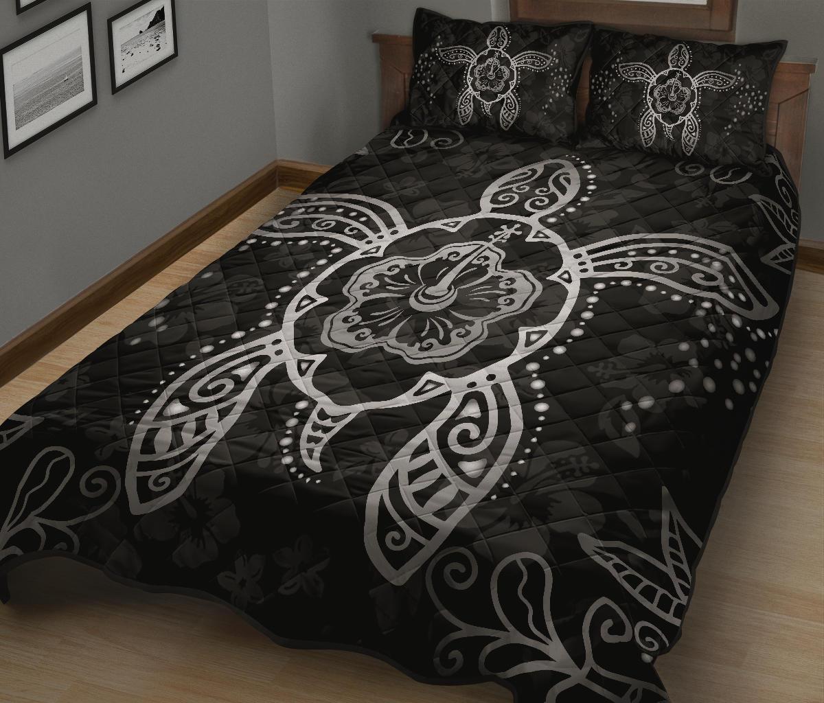 Turtle Hibiscus Gray Quilt Bed Set - Polynesian Pride
