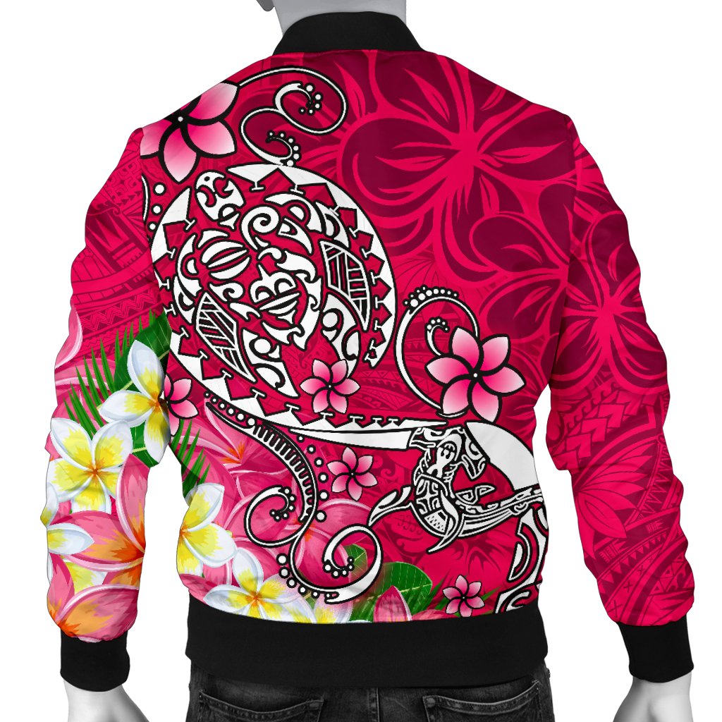 Polynesian Men's Bomber Jacket - Turtle Plumeria Pink Color - Polynesian Pride