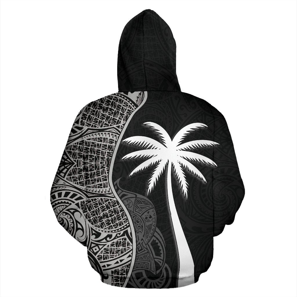 American Samoa Polynesian Zip up Hoodie Coconut Tree Black - Polynesian Pride