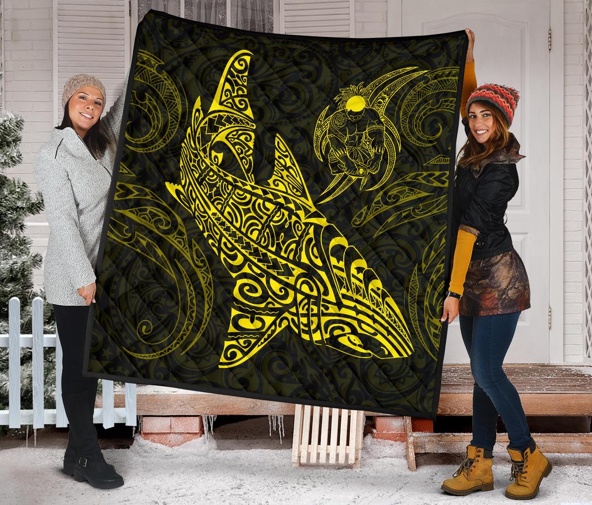 Polynesian Quilt - Polynesian Yellow Shark Warrior Tattoo - Polynesian Pride
