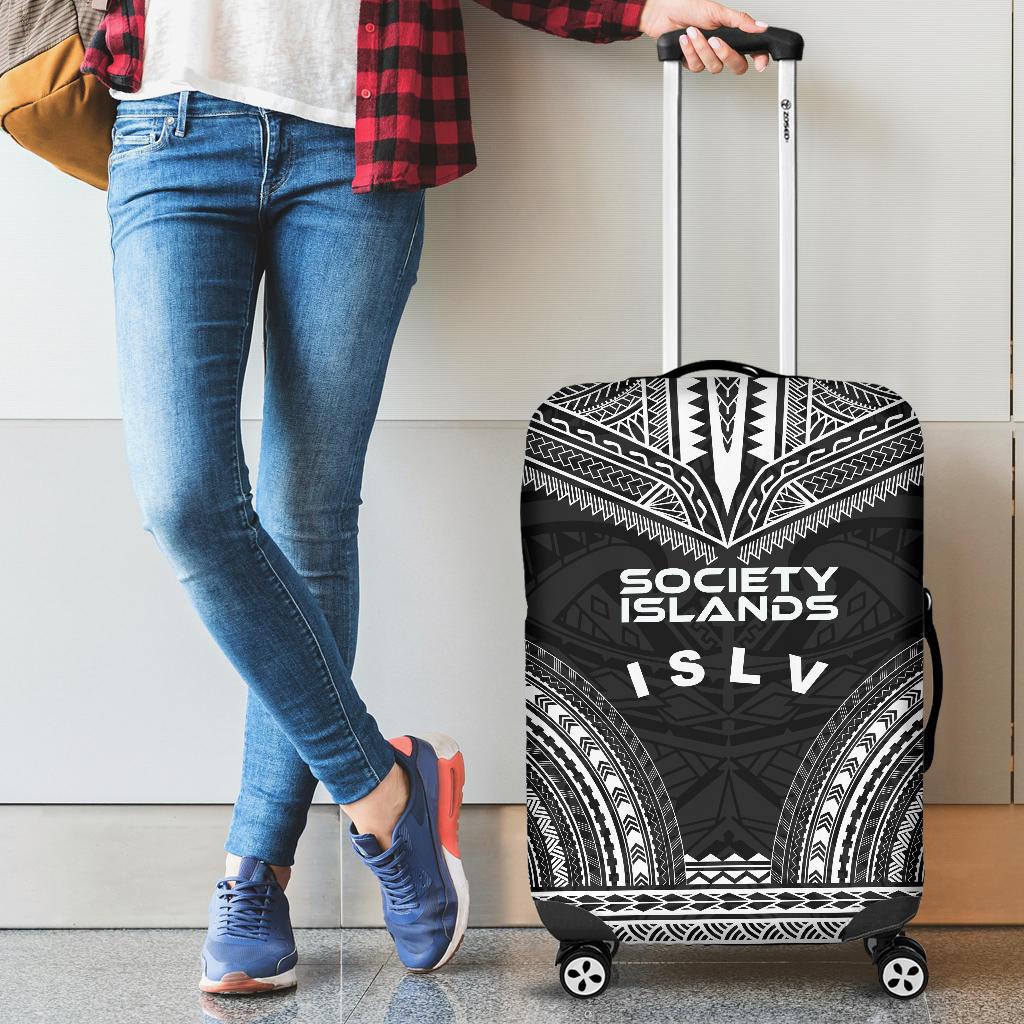 Society Islands Polynesian Chief Luggage Cover - Black Version - Polynesian Pride