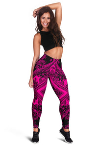 Polynesian Plumeria Mix Pink Black Hawaii Women's Leggings AH - Polynesian Pride