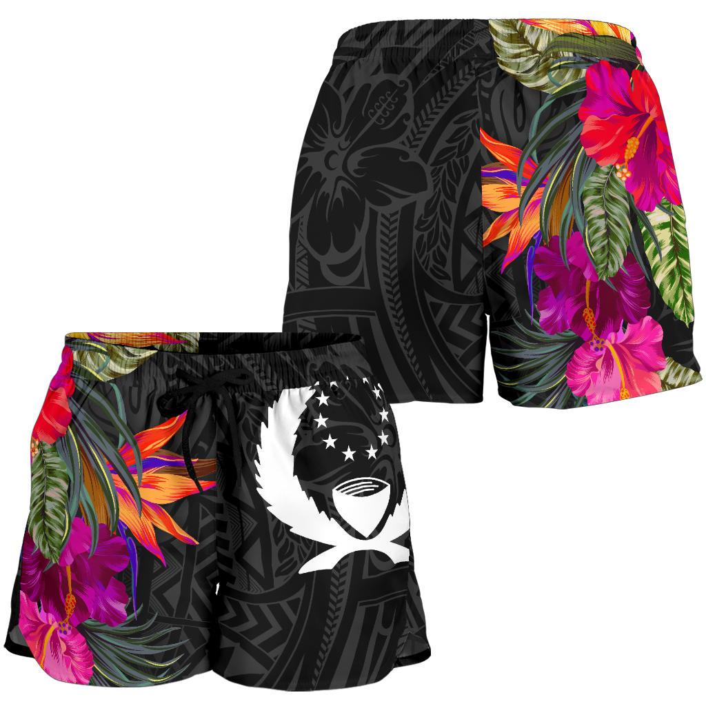 Pohnpei All Over Print Women's Shorts - Polynesian Hibiscus Pattern Women Black - Polynesian Pride