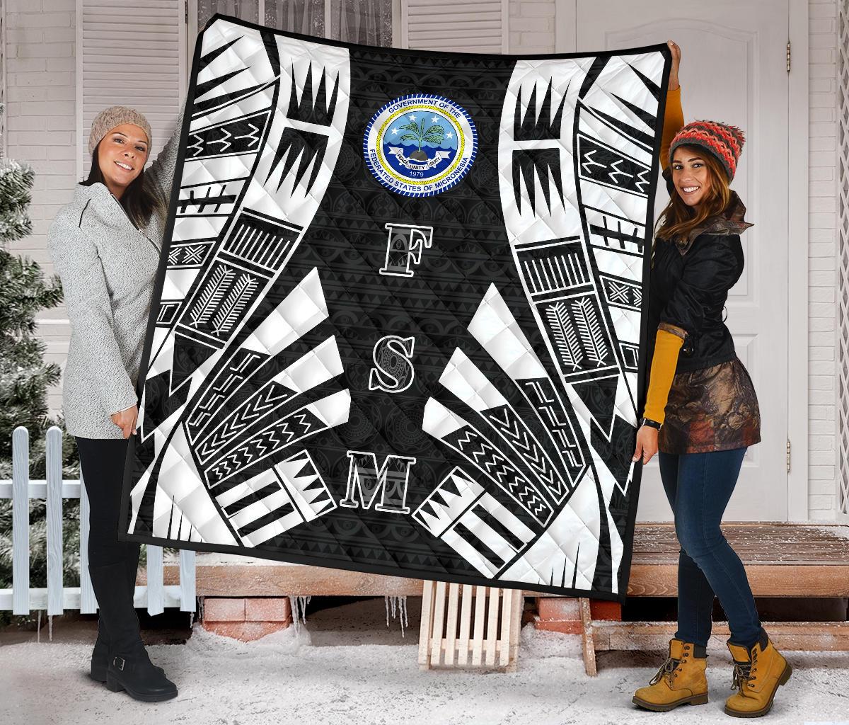 Federated States Of Micronesia Premium Quilt - Federated States Of Micronesia Seal Polynesian White Tattoo (Black) - Polynesian Pride