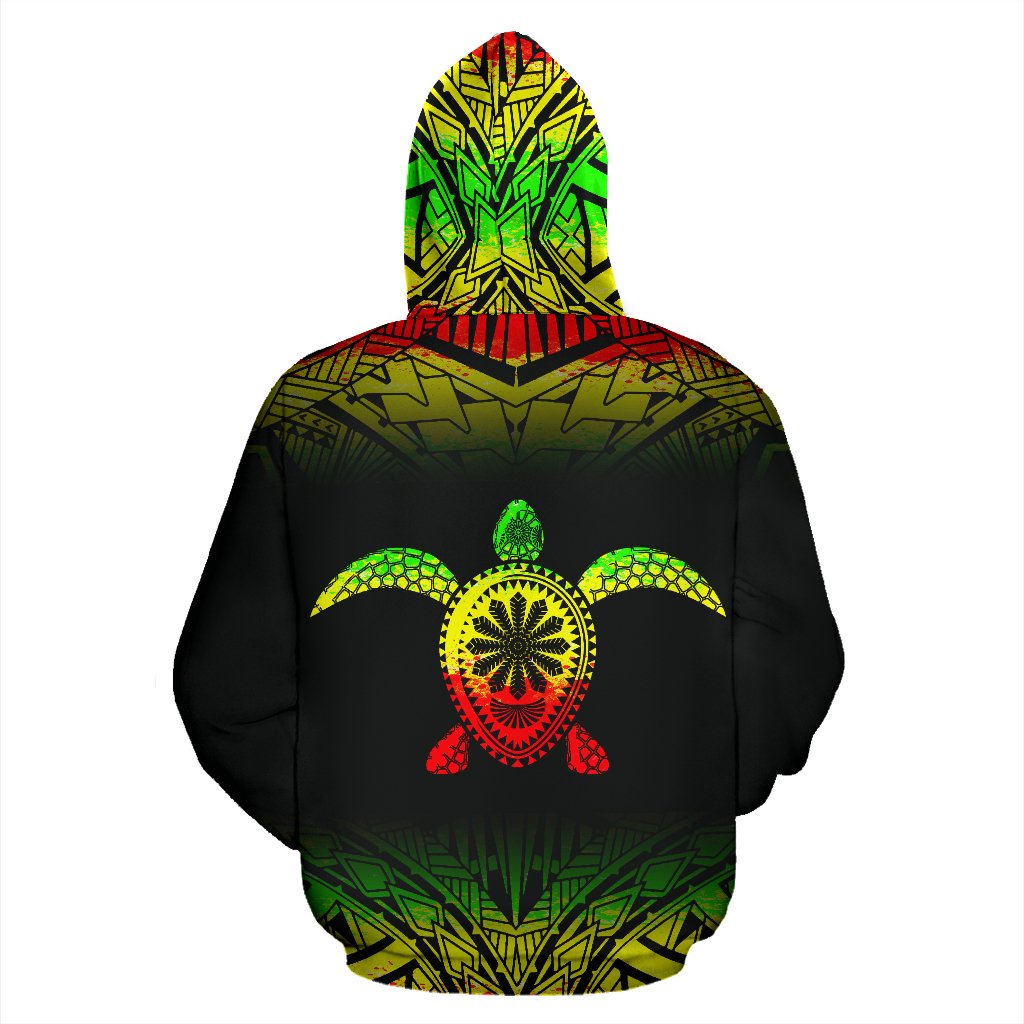 Turtle All Over Custom Hoodie Polynesian Reggae Fog Style - Polynesian Pride