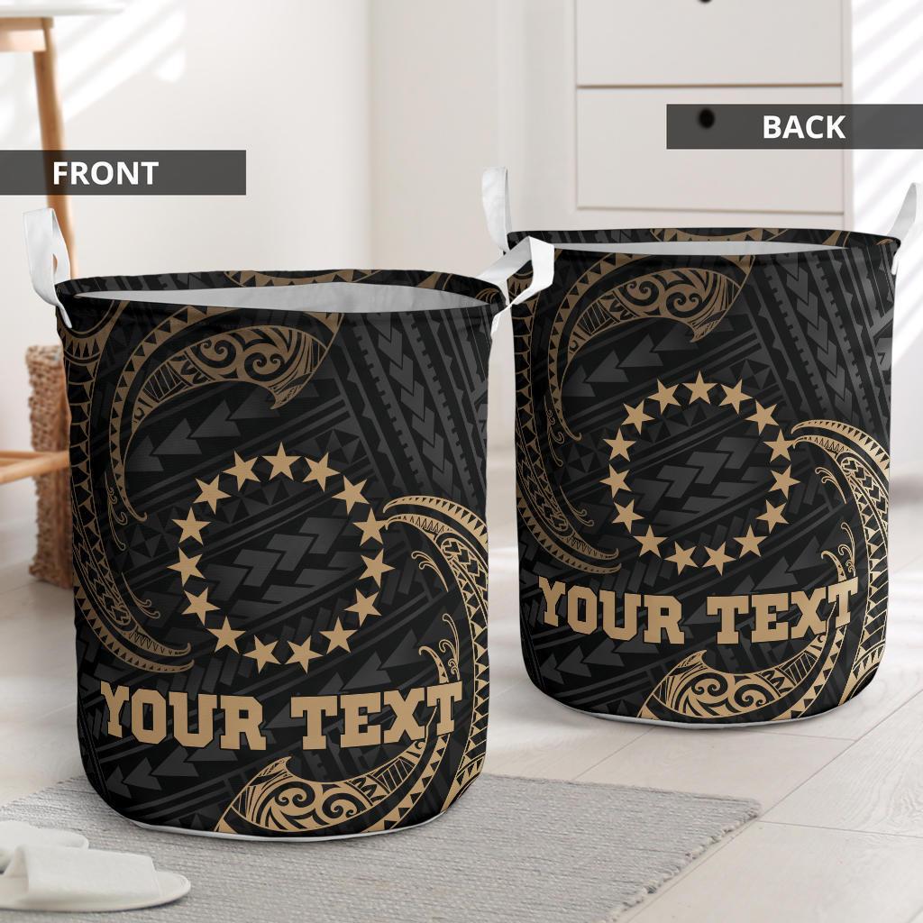 Cook Islands Polynesian Custom Personalised Laundry Basket - Gold Tribal Wave - Polynesian Pride