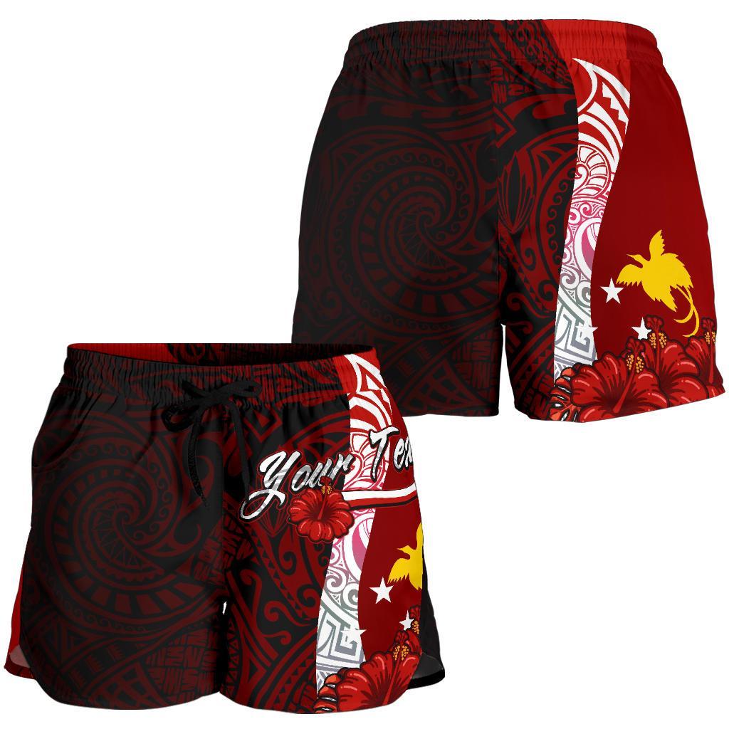 Papua New Guinea Polynesian Custom Personalised Women's Shorts - Coat Of Arm With Hibiscus - Polynesian Pride