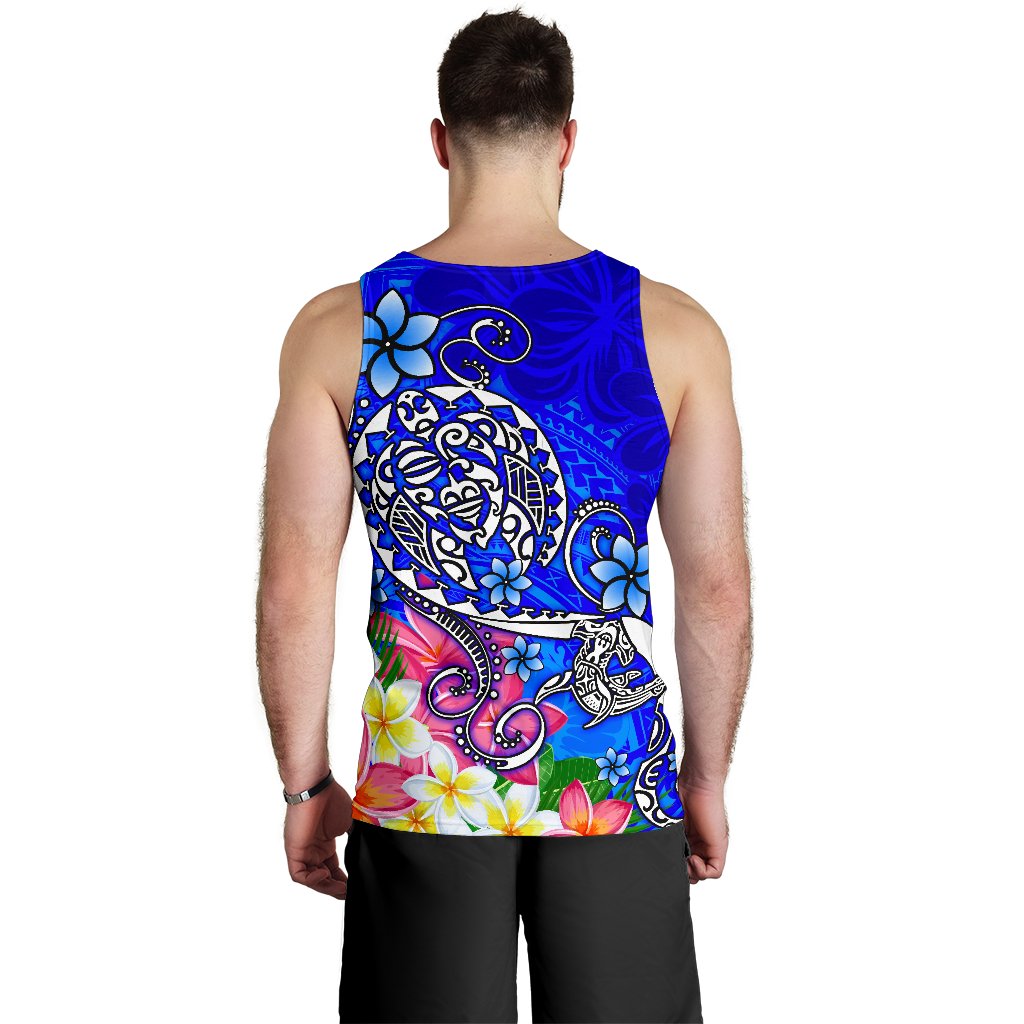 Polynesian Men's Tank Top - Turtle Plumeria Blue Color - Polynesian Pride