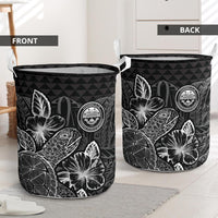 Federated States Of Micronesia Laundry Basket - Polynesian Turtle Hibiscus Black - Polynesian Pride