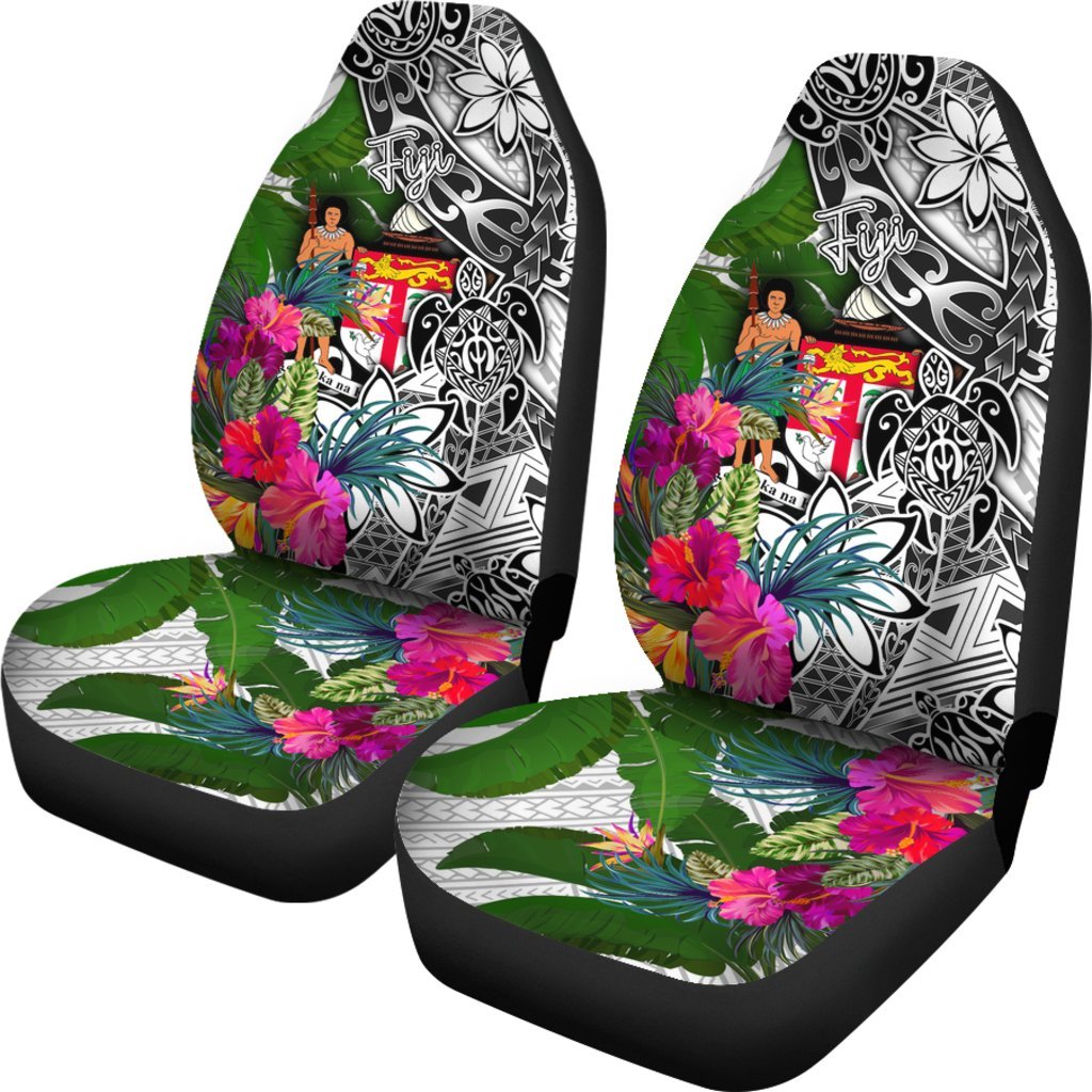 Fiji Car Seat Covers White - Turtle Plumeria Banana Leaf Crest - Polynesian Pride