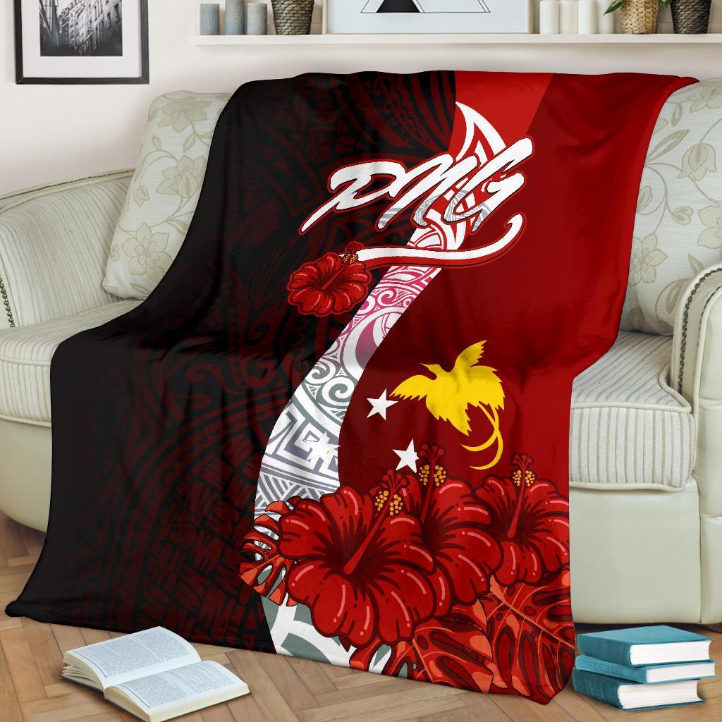 Papua New Guinea Polynesian Premium Blanket - Coat Of Arm With Hibiscus - Polynesian Pride