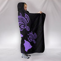 Hawaii Hibiscus Map Polynesian Ancient Violet Turtle Hooded Blanket - Polynesian Pride