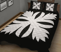 Hawaiian Royal Pattern Quilt Bed Set - Black And White - C3 Style - Polynesian Pride