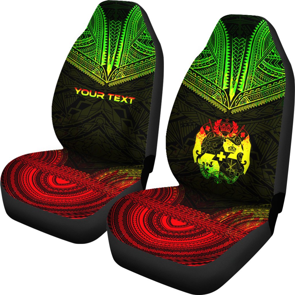 Tonga Custom Personalised Car Seat Cover - Tonga Coat Of Arms Polynesian Chief Tattoo Reggae Version - Polynesian Pride