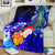 Cook Islands Premium Blanket - Humpback Whale with Tropical Flowers (Blue) - Polynesian Pride