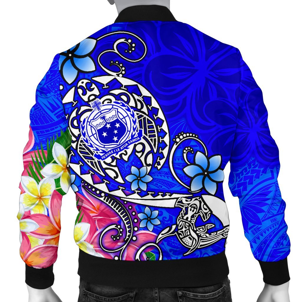 Samoa Men's Bomber Jacket - Turtle Plumeria (Blue) - Polynesian Pride