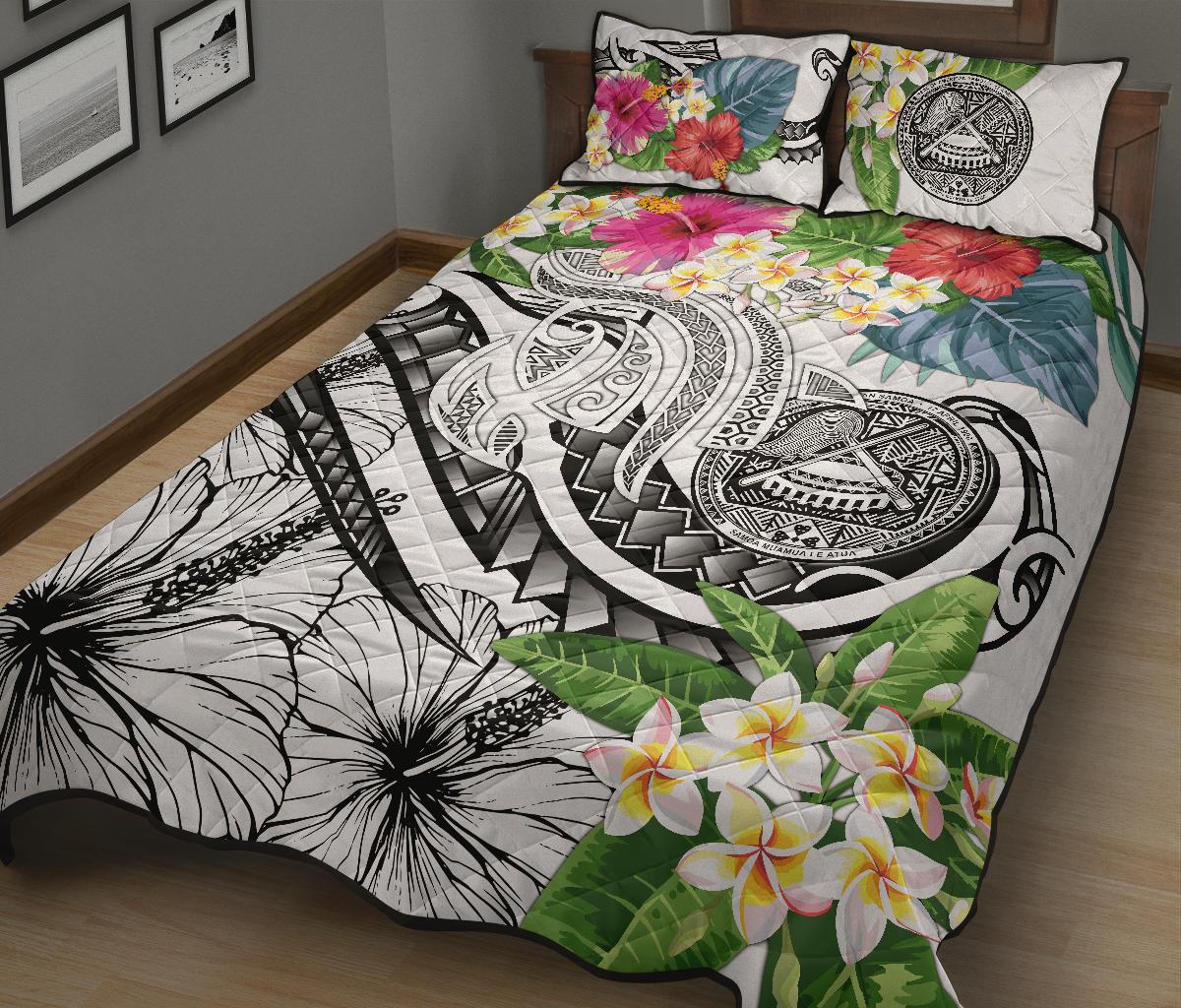 Polynesian American Samoa Quilt Bed Set - Summer Plumeria (White) - Polynesian Pride