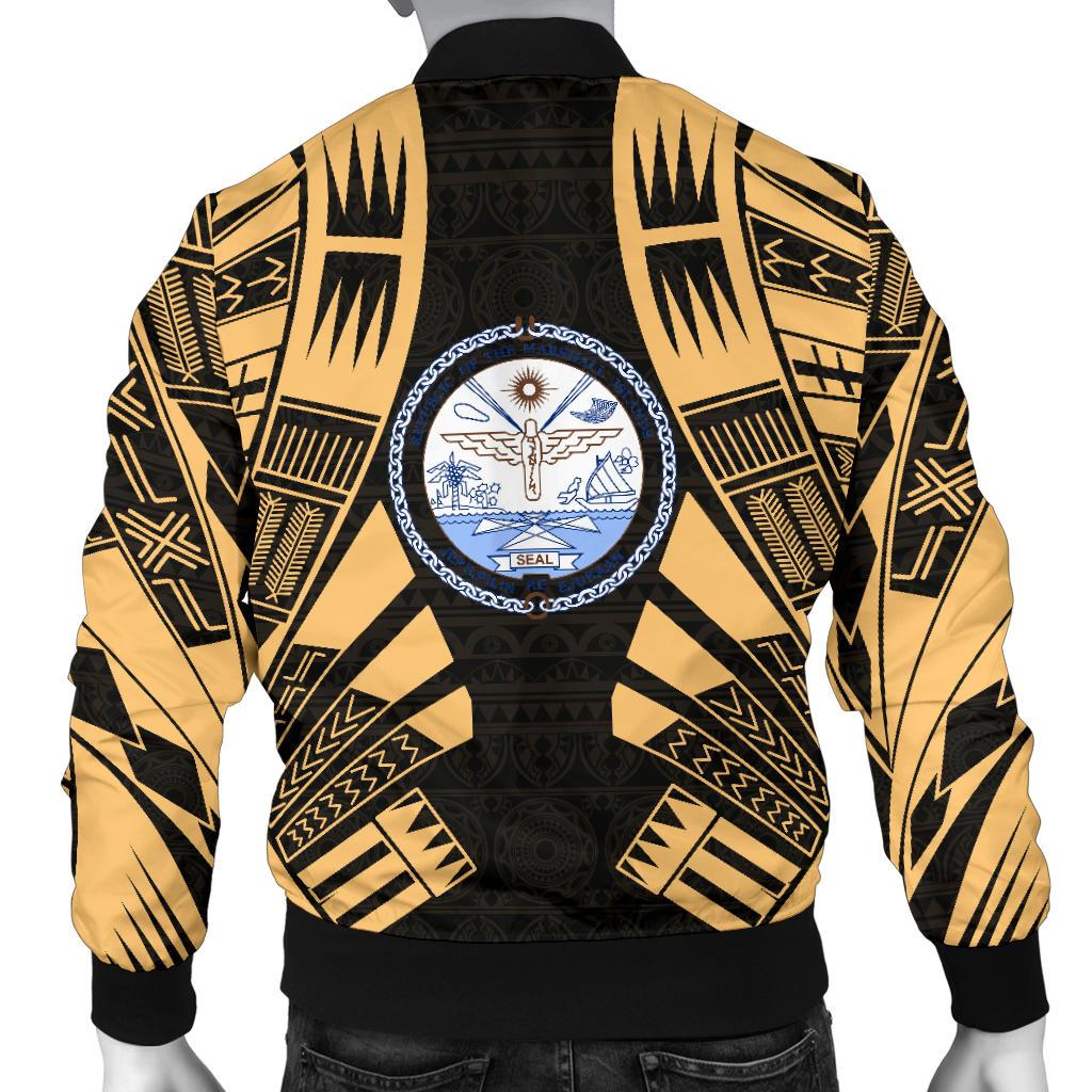 Marshall Islands Men Bomber Jackets - Polynesian Tattoo Gold - Polynesian Pride