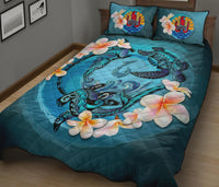 Tahiti Polynesian Quilt Bed Set - Blue Plumeria Animal Tattoo - Polynesian Pride
