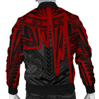 Samoa Personalised Men's Bomber Jacket - Samoa Seal With Polynesian Pattern In Heartbeat Style (Red) - Polynesian Pride