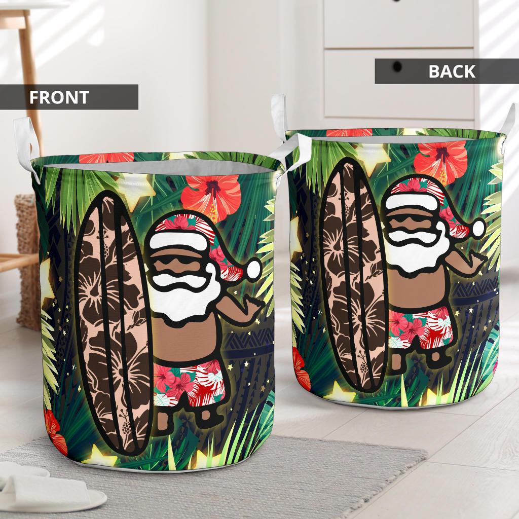 Hawaii Santa Claus Surf Christmas Pattern Laundry Basket - AH - Polynesian Pride