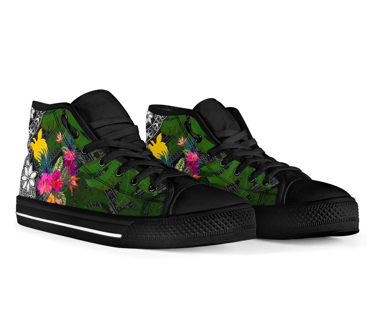 Papua New Guinea High Top Shoes - Turtle Plumeria Banana Leaf - Polynesian Pride