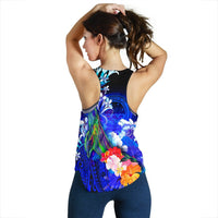 Federated States of Micronesia Racerback Tanks - Humpback Whale with Tropical Flowers (Blue) - Polynesian Pride
