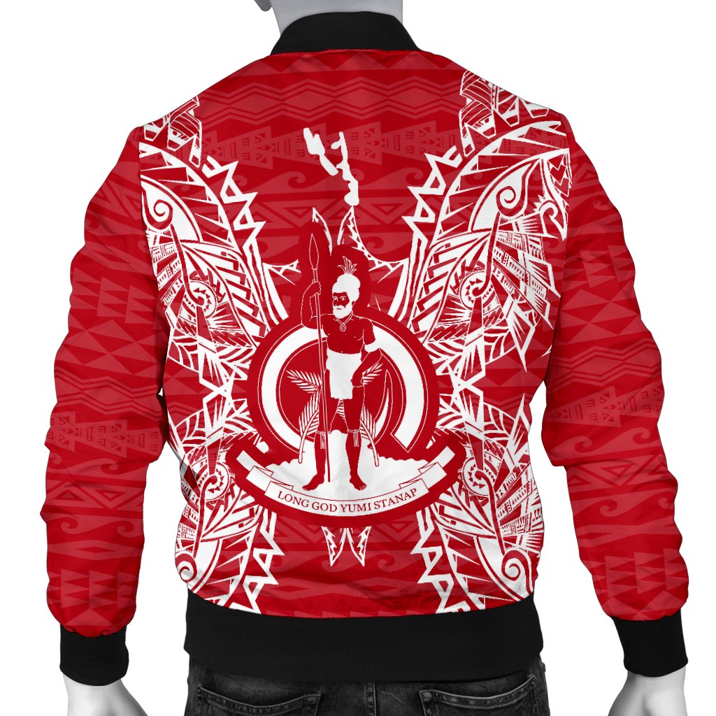 Vanuatu Polynesian Men's Bomber Jacket Map Red White - Polynesian Pride