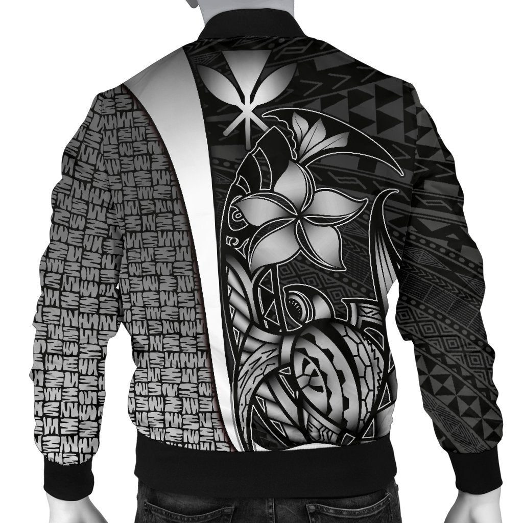 Polynesian Hawaii Men Bomber Jacket White - Turtle with Hook - Polynesian Pride