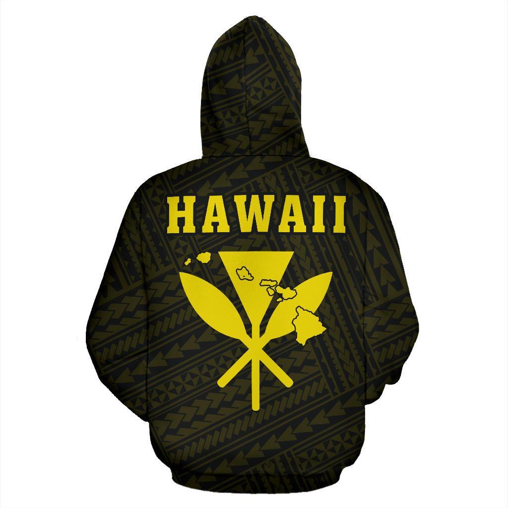Polynesian Kakau Kanaka Maoli Map of Hawaii Zip Hoodie Yellow - Polynesian Pride