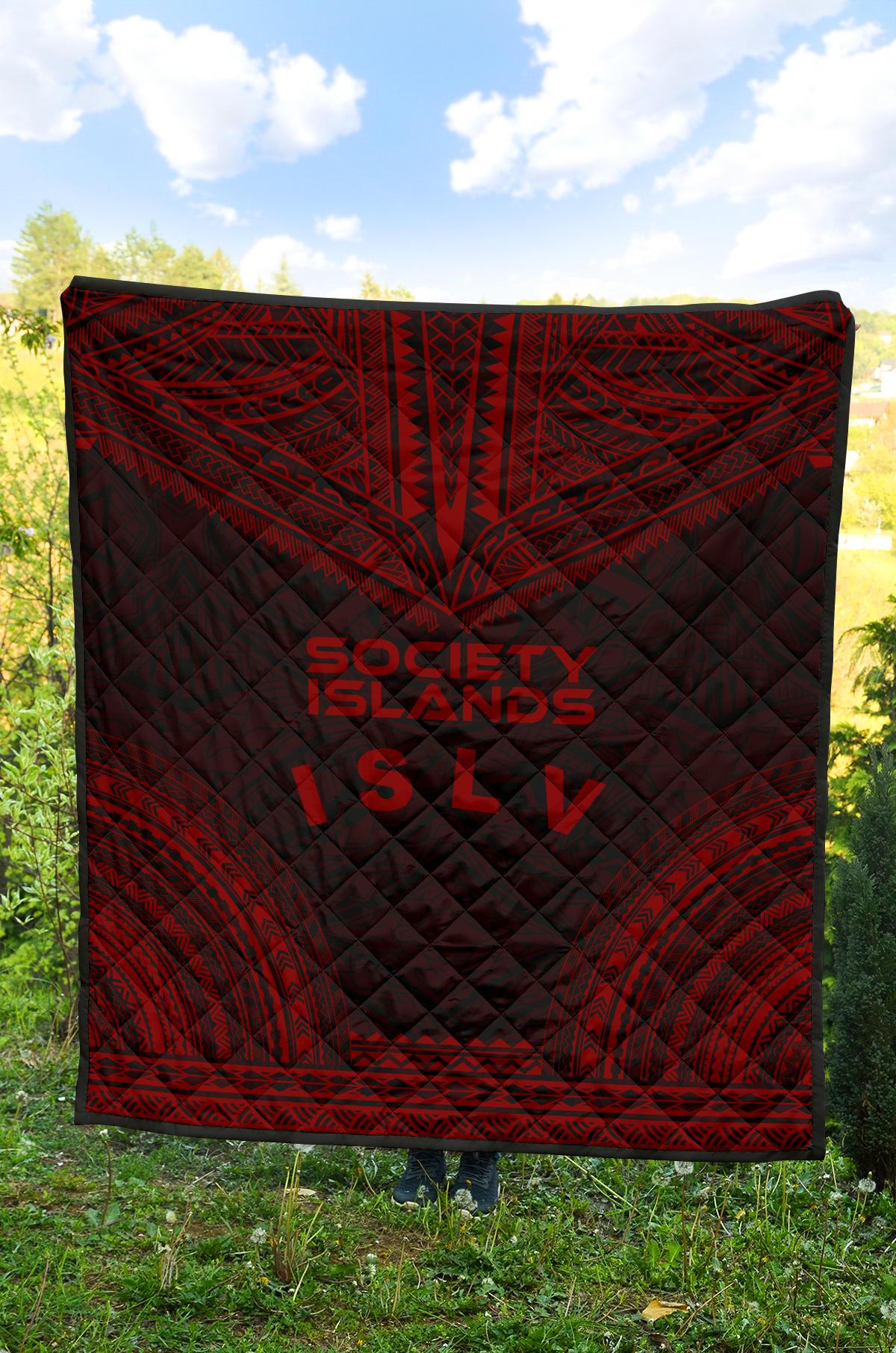 Society Islands Premium Quilt - Society Islands Flag Polynesian Chief Red Version - Polynesian Pride