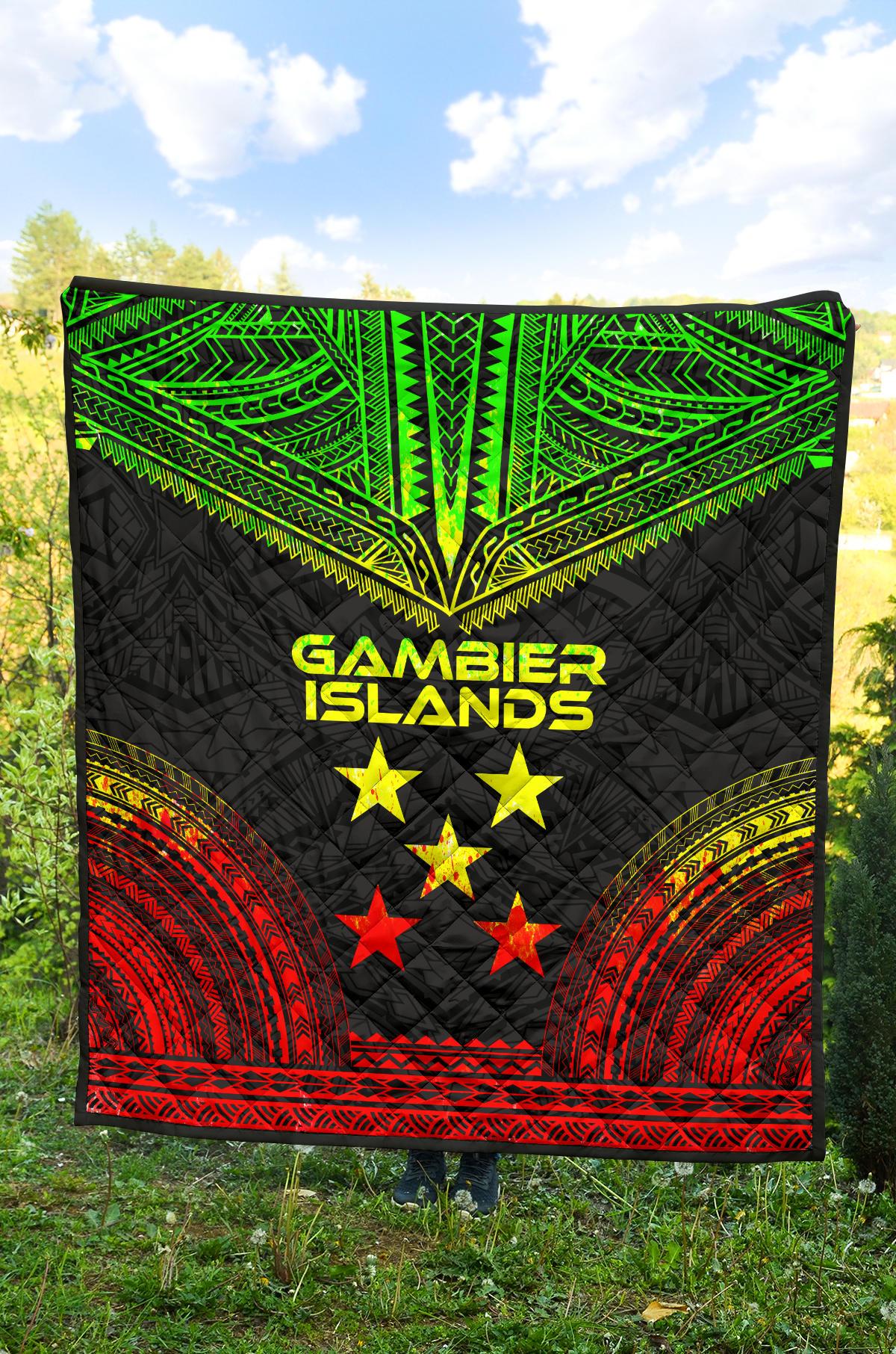 Gambier Islands Premium Quilt - Gambier Islands Flag Polynesian Chief Reggae Version - Polynesian Pride