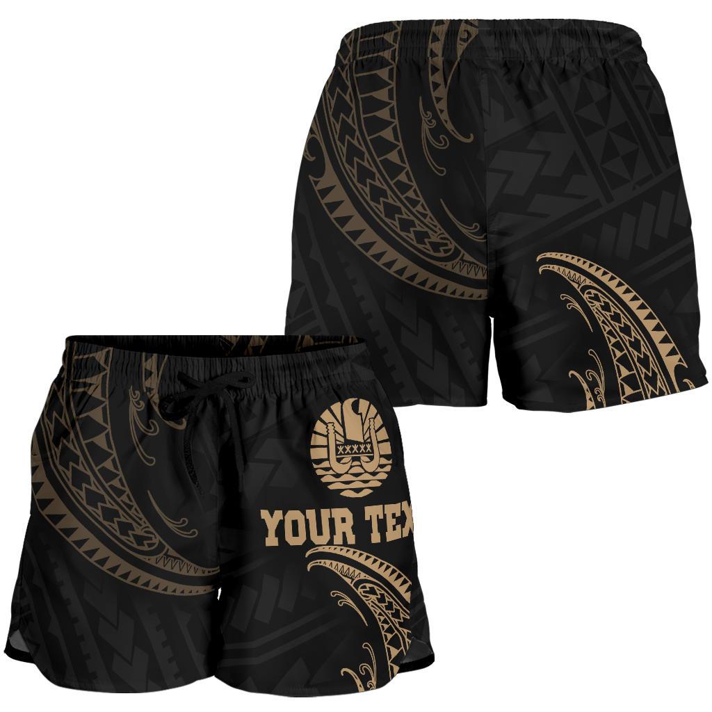 Tahiti Polynesian Custom Personalised Women's Short - Gold Tribal Wave - Polynesian Pride