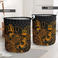Vanuatu Laundry Basket - Polynesian Turtle Hibiscus Gold - Polynesian Pride