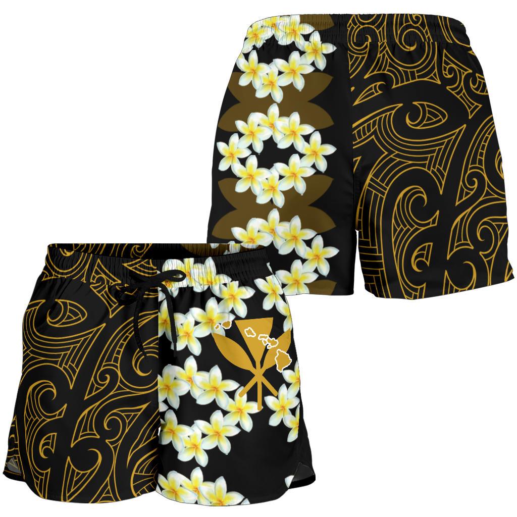 Hawaii Plumeria Kanaka Polynesian Women's Shorts - Curtis Style - Gold Women Gold - Polynesian Pride