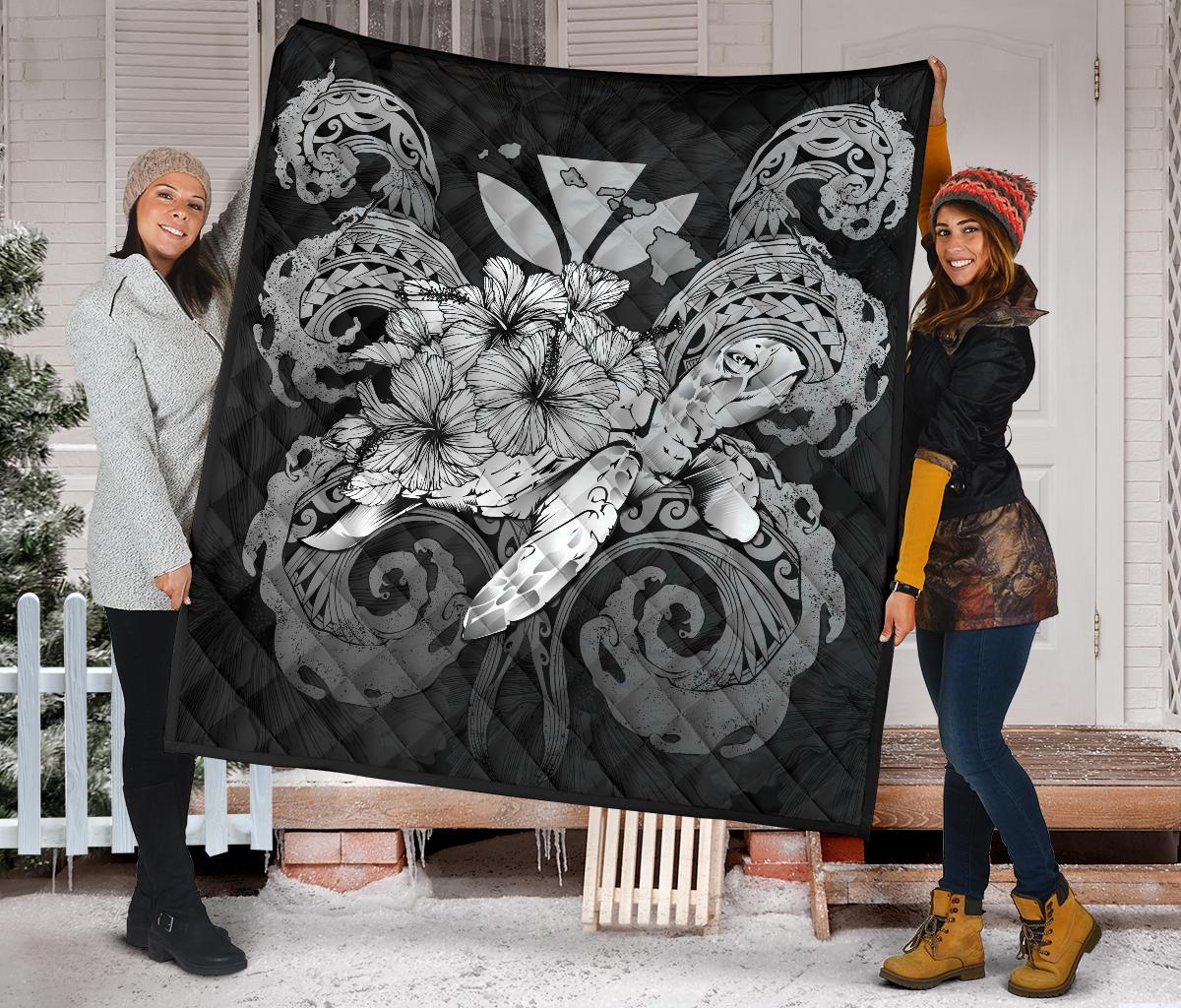 Hawaii Turtle Wave Polynesian Premium Quilt - Hey Style Gray - Polynesian Pride