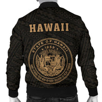 Hawaii Kakau Polynesian Coat Of Arms Men's Bomber Jacket - Gold - Polynesian Pride