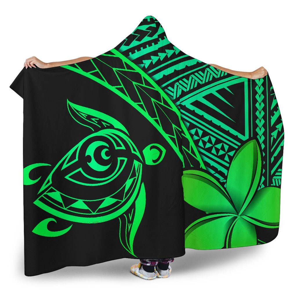 hawaiiHooded Blanket - Hawaii Turtle Plumeria Green - Polynesian Pride
