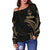 Guam Polynesian Women's Off Shoulder Sweater - Gold Tribal Wave - Polynesian Pride