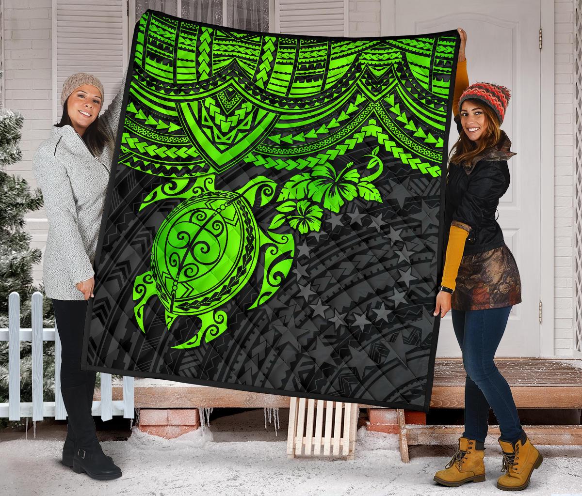 Cook Islands Polynesian Premium Quilt - Green Turtle - Polynesian Pride