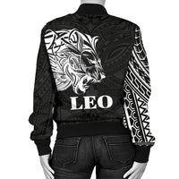 Sun In Leo Zodiac Women Bomber Jacket Polynesian Tattoo Simple - White - Polynesian Pride