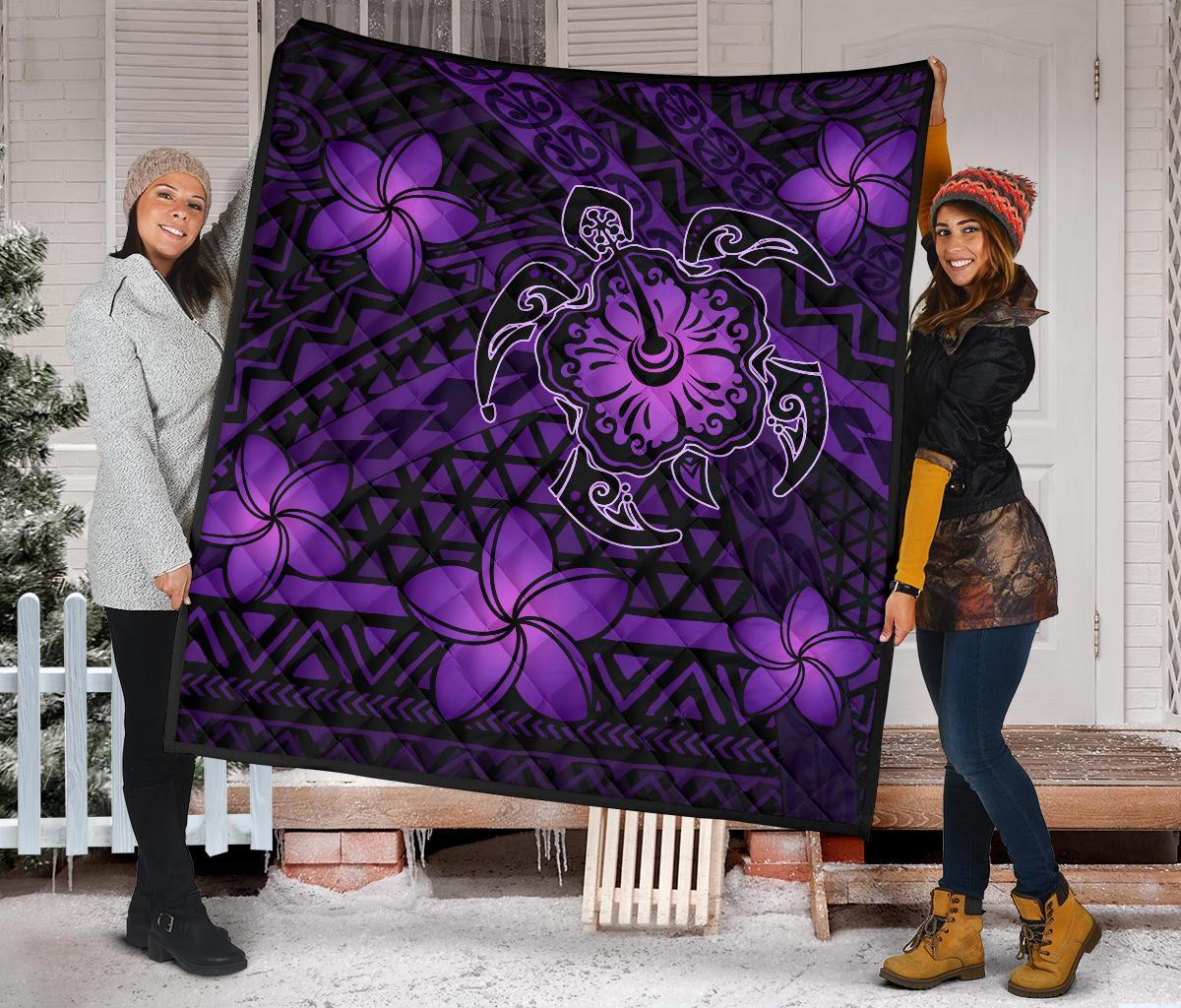 Hawaii Mix Polynesian Turtle Plumeria Premium Quilt - AH - Nick Style - Purple - Polynesian Pride