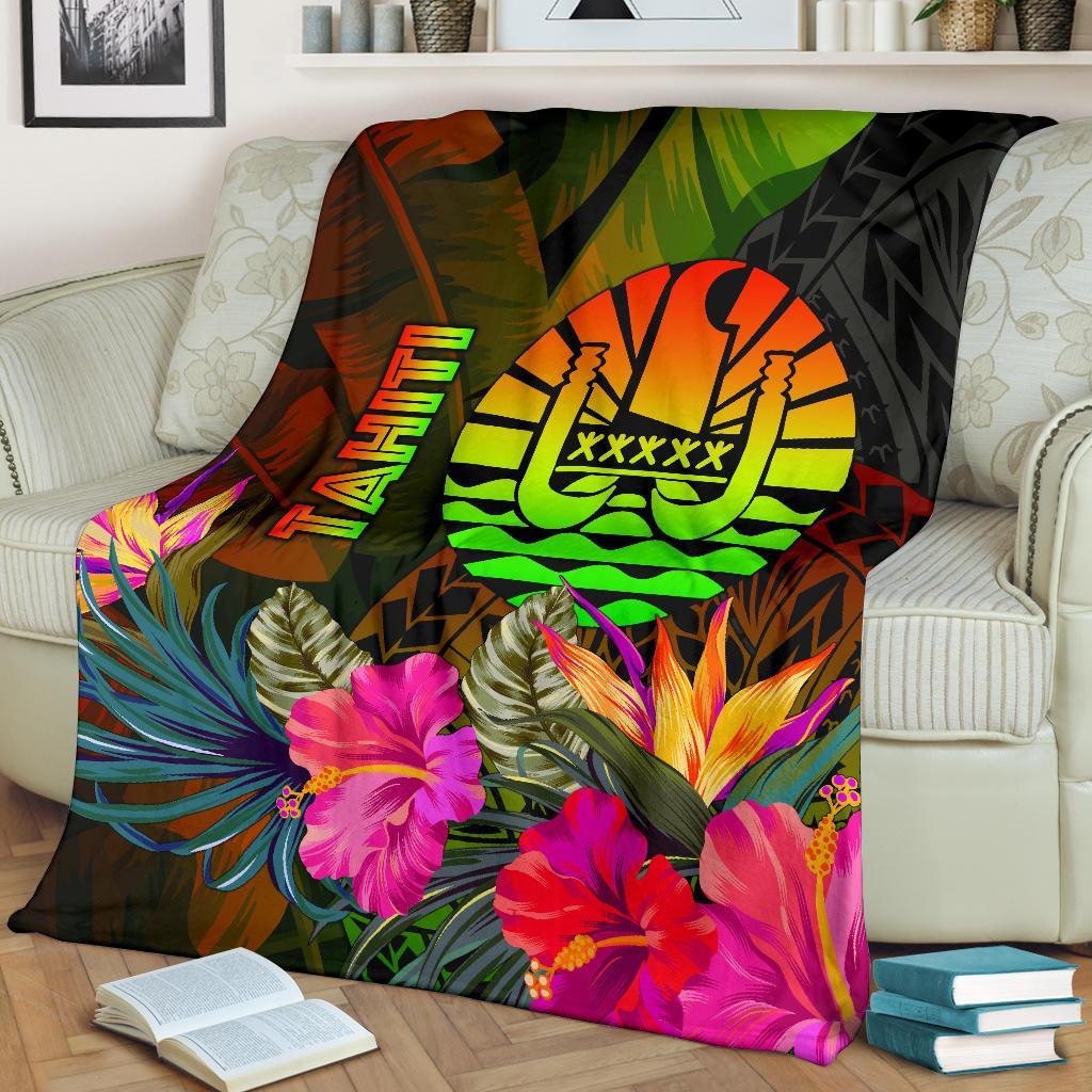 Tahiti Polynesian Premium Blanket - Hibiscus and Banana Leaves - Polynesian Pride