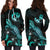 Tonga Polynesian Hoodie Dress - Turtle With Blooming Hibiscus Turquoise - Polynesian Pride