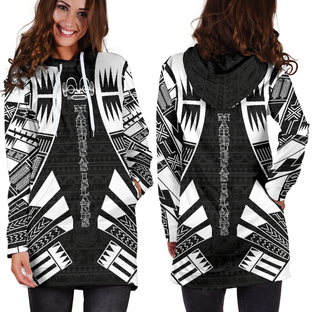 Marquesas Islands Hoodie Dress - Polynesian Tattoo Black - Polynesian Pride