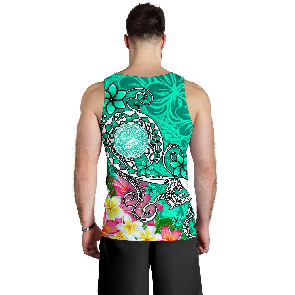 American Samoa Polynesian Men's Tank Top - Turtle Plumeria (Turquoise) - Polynesian Pride