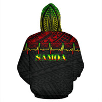 Samoa Polynesian All Over Zip up Hoodie Reggae Heartbeat Style - Polynesian Pride