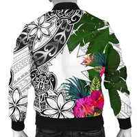 Nauru Custom Personalised Men's Bomber Jacket White - Turtle Plumeria Banana Leaf - Polynesian Pride