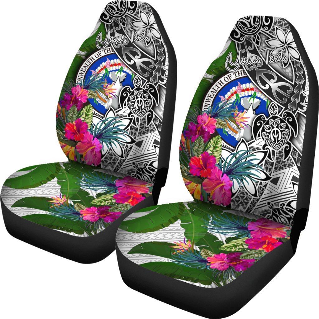 CNMI Custom Personalised Car Seat Covers White - Turtle Plumeria Banana Leaf - Polynesian Pride